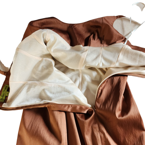 Julian Joyce sz 2 Cocktail Dress Women Slip Caramel Brown Sequin Cranes Vtg NEW - Picture 11 of 14